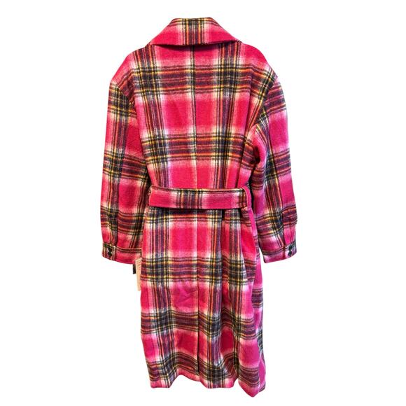 AQUA Pink Plaid Belted Coat XL Double Breasted Outerwear NWT $178 - Picture 3 of 7